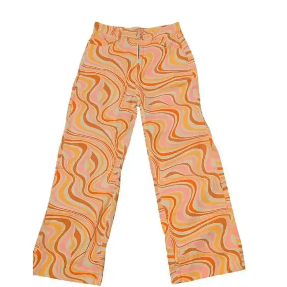 SHEIN Orange Swirl Psychedelic Wide-Leg Jeans | High-Waisted | Size Medium | EUC - Picture 2 of 3